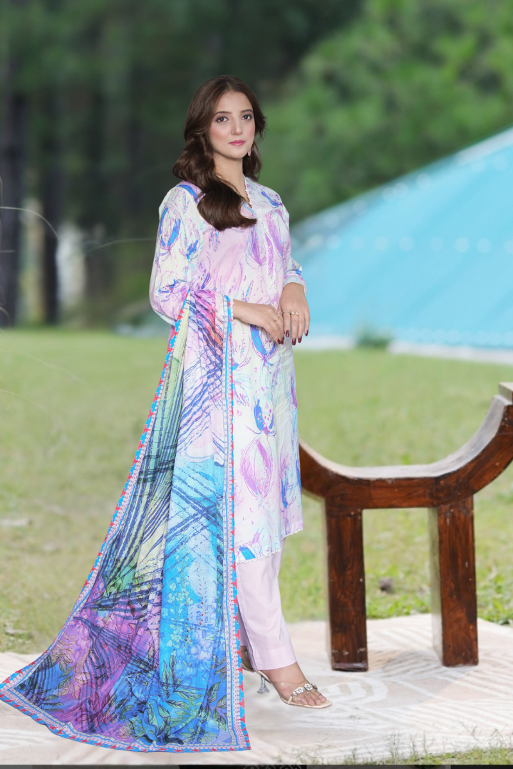 Tehzeeb Printed 3 Pcs Stitched Suit