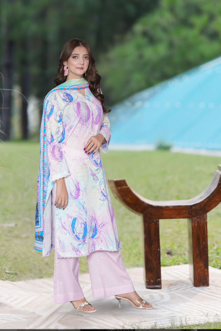 Tehzeeb Printed 3 Pcs Stitched Suit