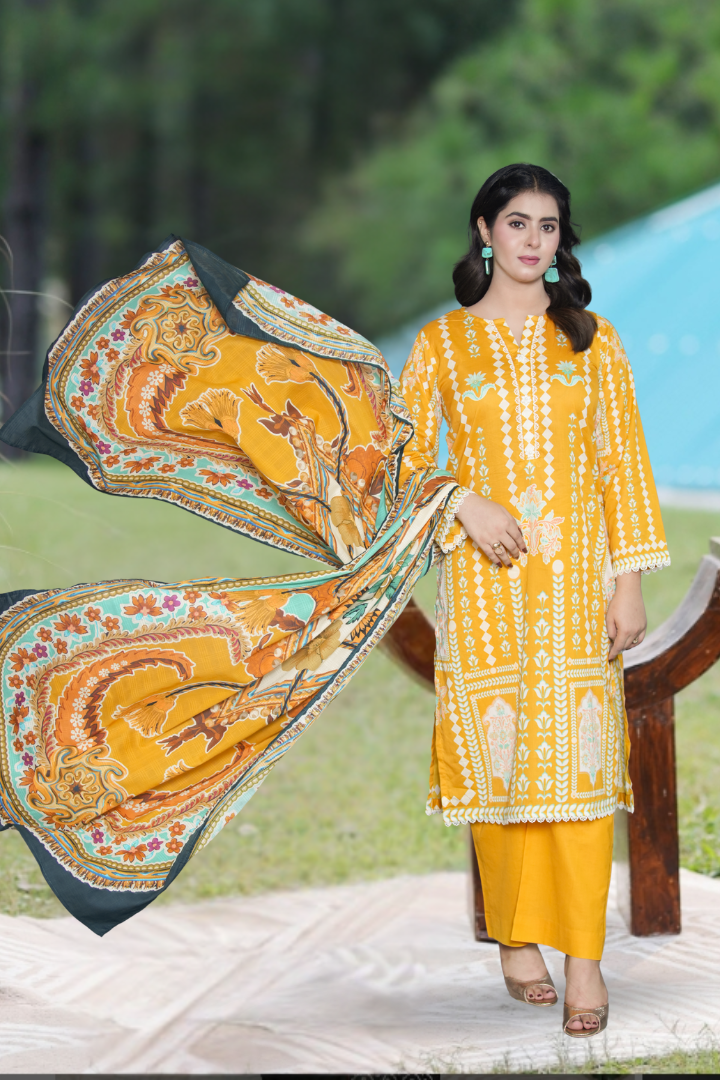 Aangan Printed 3 Pcs Stitched Suit