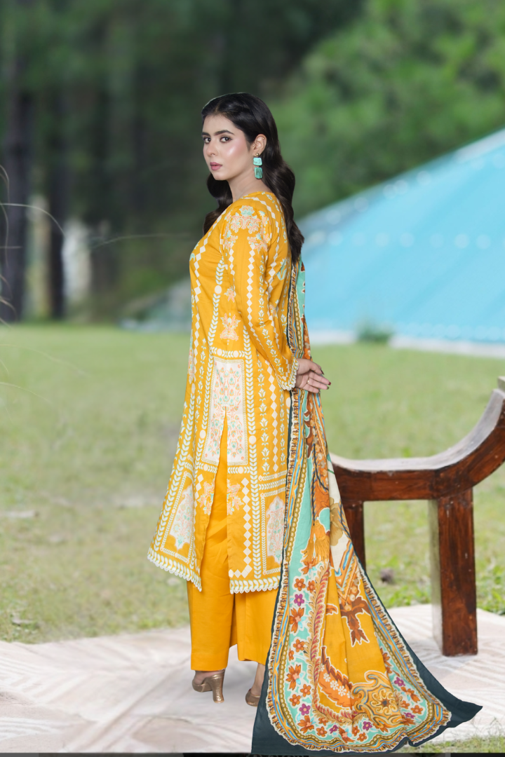 Aangan Printed 3 Pcs Stitched Suit