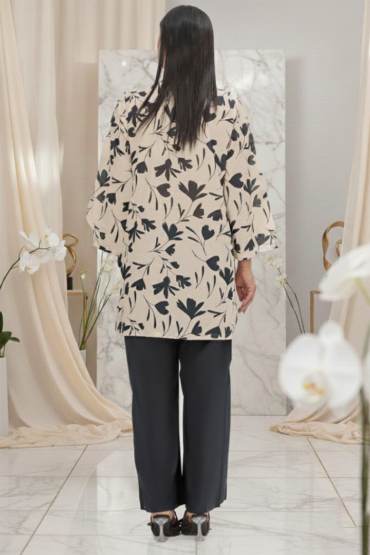 Chic Silhouette Kurta & Artistic Drape Dupatta Set Print Lawn 2-Piece Stitched Suit