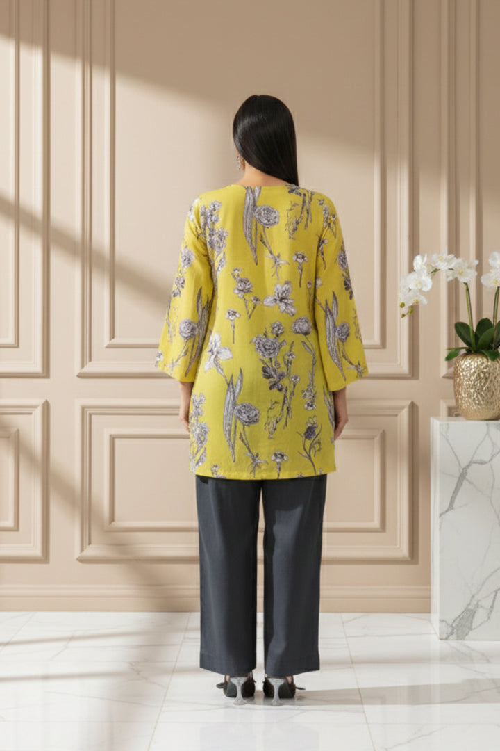 Citron & Charcoal Botanical Sketch Dupatta Set Print Lawn 2-Piece Stitched Suit