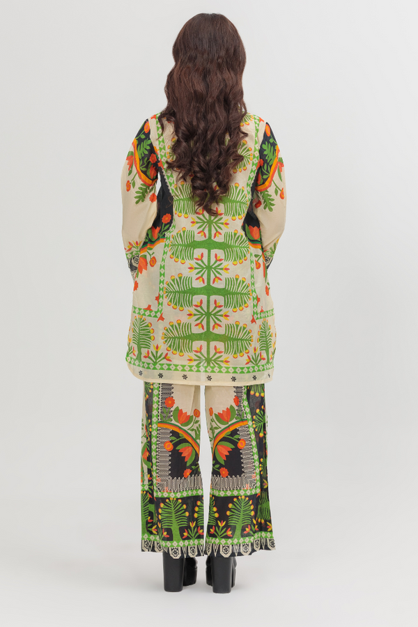 Folkloric Grove Contrast Print Lawn 2-Piece Stitched Suit