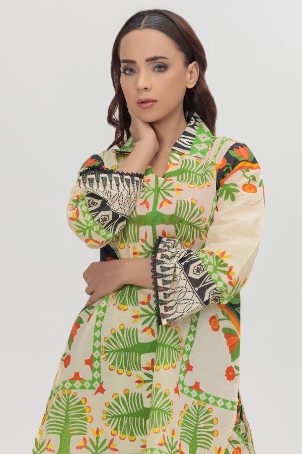 Folkloric Grove Contrast Print Lawn 2-Piece Stitched Suit