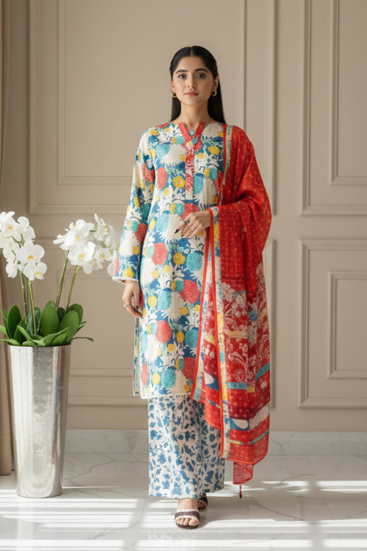 Genda Printed 3 Pcs Stitched Suit
