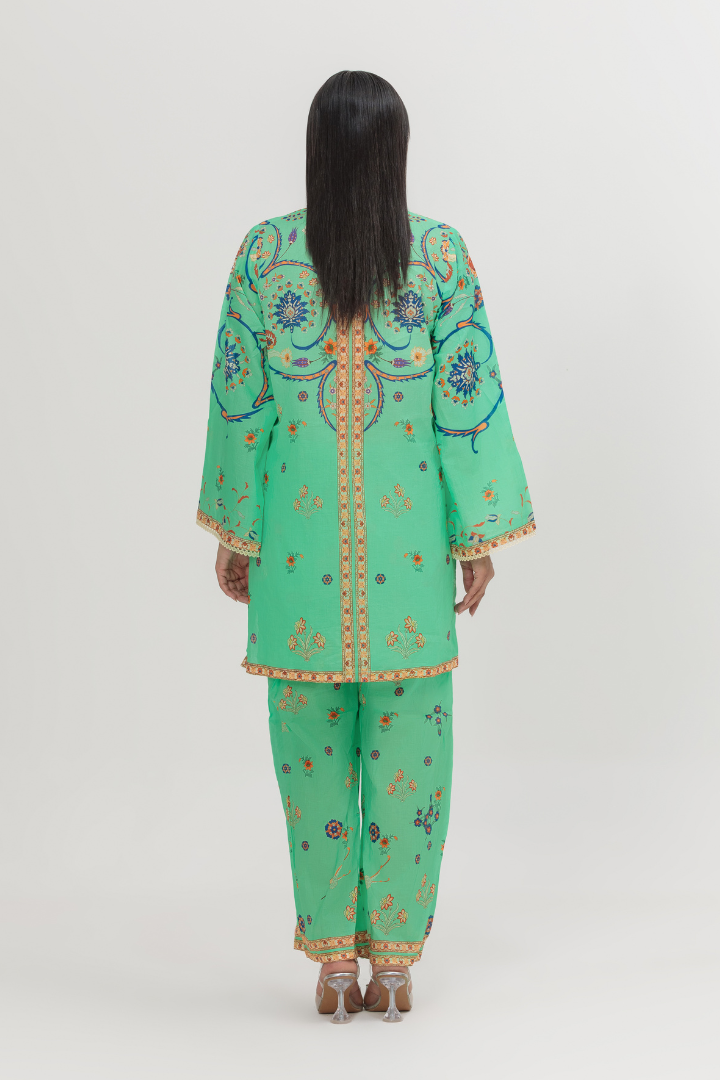 Green-Cyan Printed Lawn 2-Piece Stitched Suit