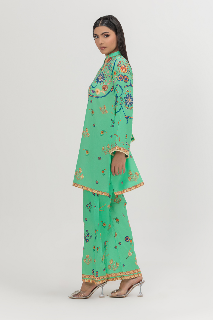Green-Cyan Printed Lawn 2-Piece Stitched Suit