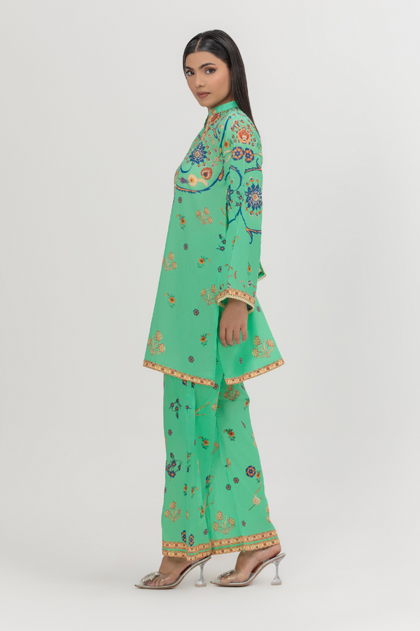 Green-Cyan Printed Lawn 2-Piece Stitched Suit