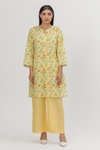 Sunshine Bloom Kurta & Zesty Orange Border Dupatta Set Lawn 2-Piece Stitched Suit