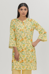 Sunshine Bloom Kurta & Zesty Orange Border Dupatta Set Lawn 2-Piece Stitched Suit